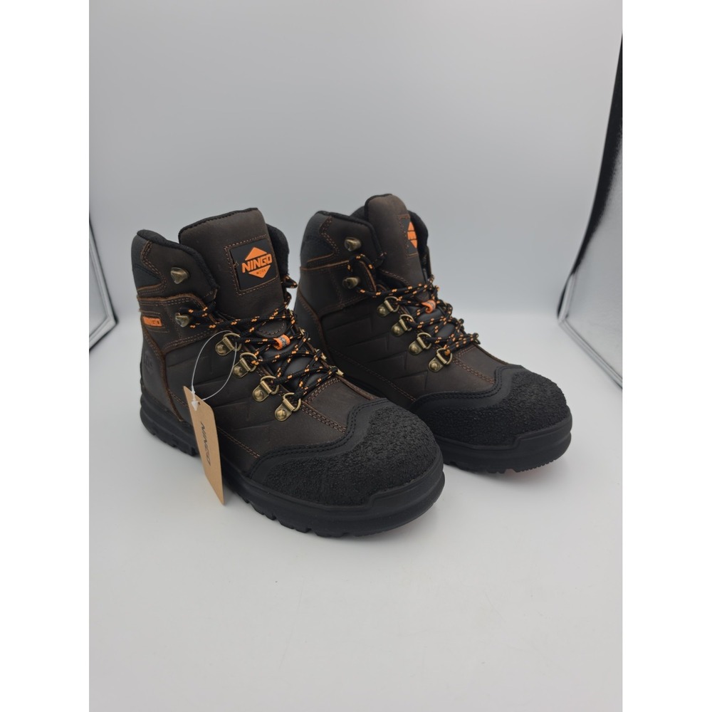 NINGO Men's Steel Toe Work Boots Leather Industrial & Construction Safety Boots